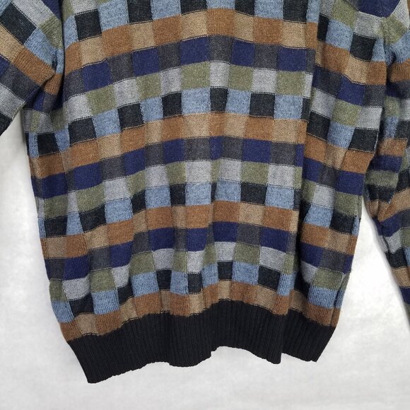Norm Thompson Wool Sweater Men's XL Colorful 3-D Knit Square Pullover Crewneck - Picture 3 of 11